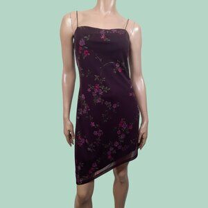 Vintage 90s Y2K Byer Too! Slip Dress Size M Floral Mesh Asymmetric Hem Burgundy